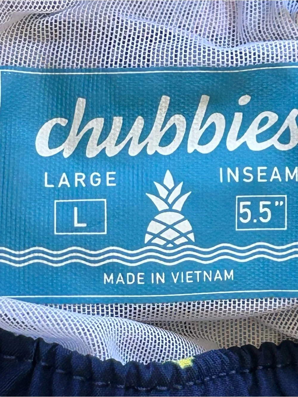 Chubbies Men’s Navy Swim Trunks with Neon USA & Summer Icons NWT  size L